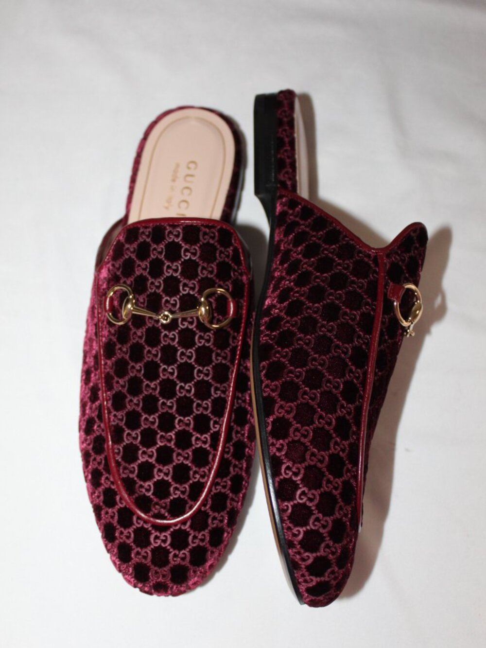 NWB Gucci Horsebit GG Velvet Mules Slip Ons Clogs Burgundy Princetown 40 802163 - Picture 2 of 6